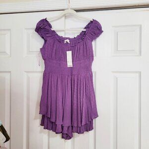 NWT! Purple Flouncy Romper Dress w/ Shirred Waist